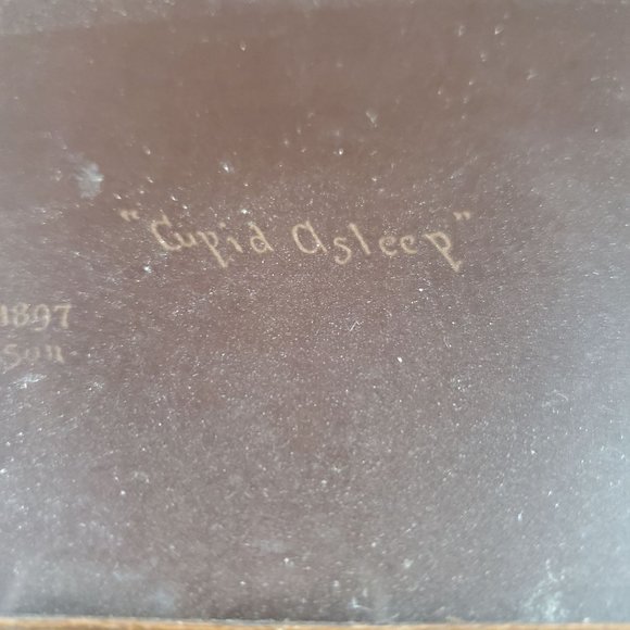 Antique Print 'Cupid Asleep' M.B. Parkinson, Wood Frame Early 1900's 25" x 21" - Picture 3 of 9